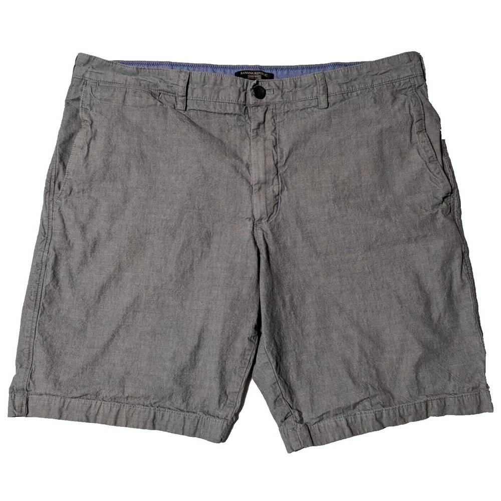 BANANA REPUBLIC AIDEN CHAMBRAY Men 38 Gray Heather Cotton 10" Chino Shorts‎
